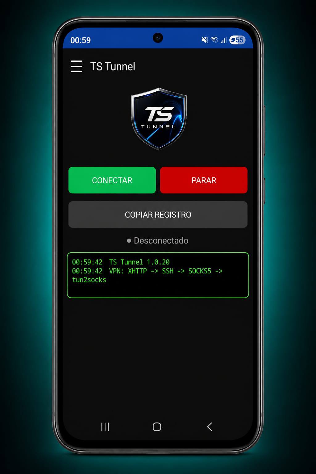 Pantalla inicial de TS Tunnel antes de conectar